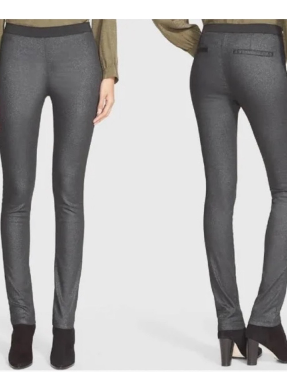 Zadig & Voltaire Pharly Shiny Black Metallic Slim Pull-On Leggings Size 34/XS